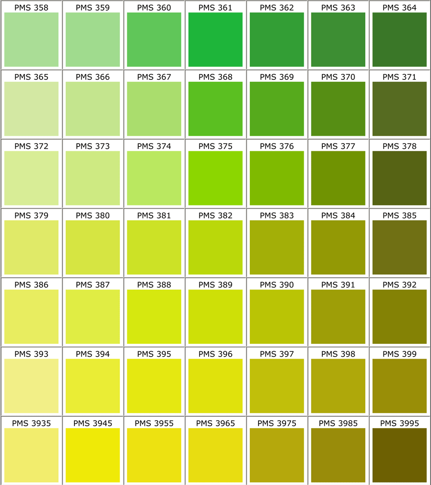 Lime Green Pantone Color Chart